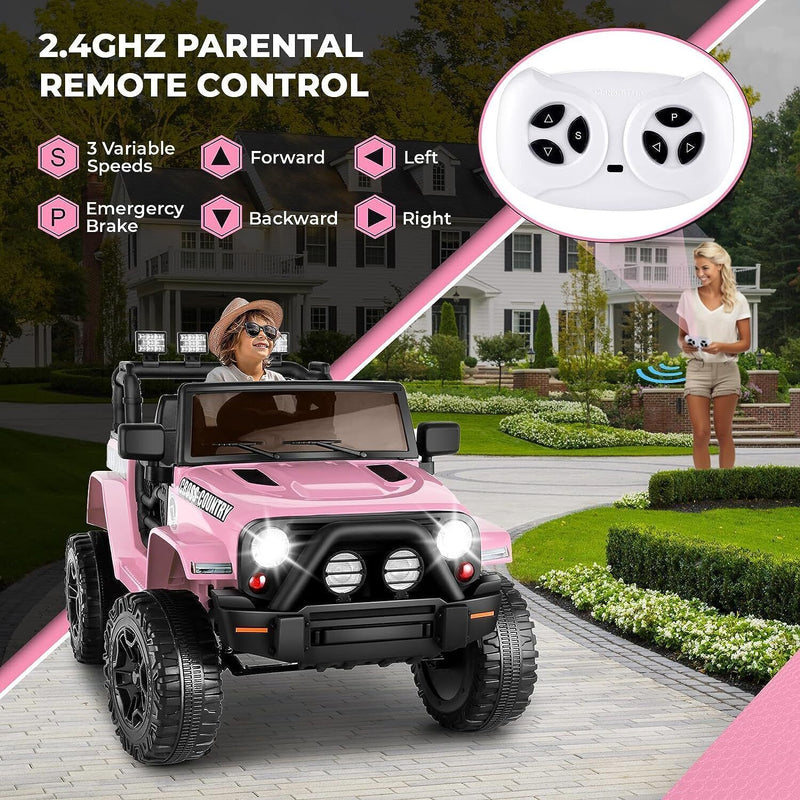 Load image into Gallery viewer, Premium 12V Electric Ride-On Jeep for Kids with Remote Control, LED Lights, AUX &amp; USB, and 3 Speed Options

