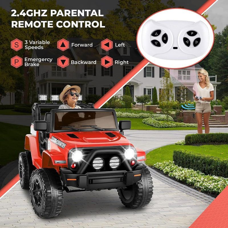 Load image into Gallery viewer, Premium 12V Electric Ride-On Jeep for Kids with Remote Control, LED Lights, AUX &amp; USB, and 3 Speed Options

