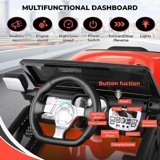 Premium 12V Electric Ride-On Jeep for Kids with Remote Control, LED Lights, AUX & USB, and 3 Speed Options