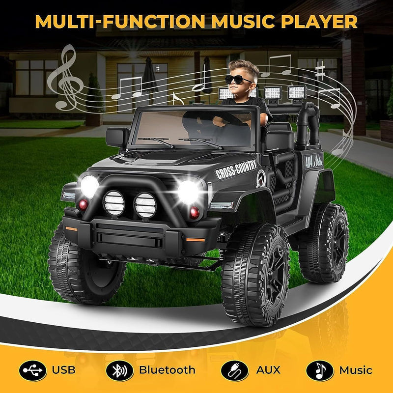 Load image into Gallery viewer, Premium 12V Electric Ride-On Jeep for Kids with Remote Control, LED Lights, AUX &amp; USB, and 3 Speed Options
