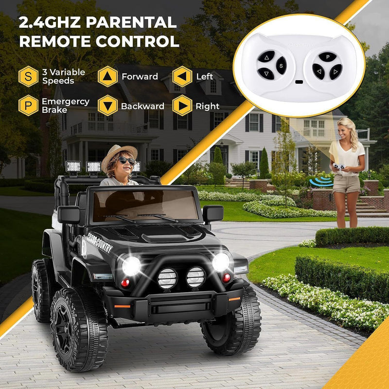 Load image into Gallery viewer, Premium 12V Electric Ride-On Jeep for Kids with Remote Control, LED Lights, AUX &amp; USB, and 3 Speed Options
