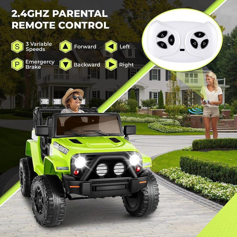 Load image into Gallery viewer, Premium 12V Electric Ride-On Jeep for Kids with Remote Control, LED Lights, AUX &amp; USB, and 3 Speed Options
