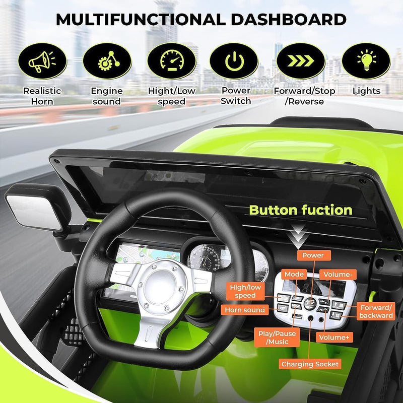 Load image into Gallery viewer, Premium 12V Electric Ride-On Jeep for Kids with Remote Control, LED Lights, AUX &amp; USB, and 3 Speed Options
