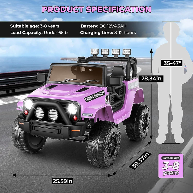 Load image into Gallery viewer, Premium 12V Electric Ride-On Jeep for Kids with Remote Control, LED Lights, AUX &amp; USB, and 3 Speed Options
