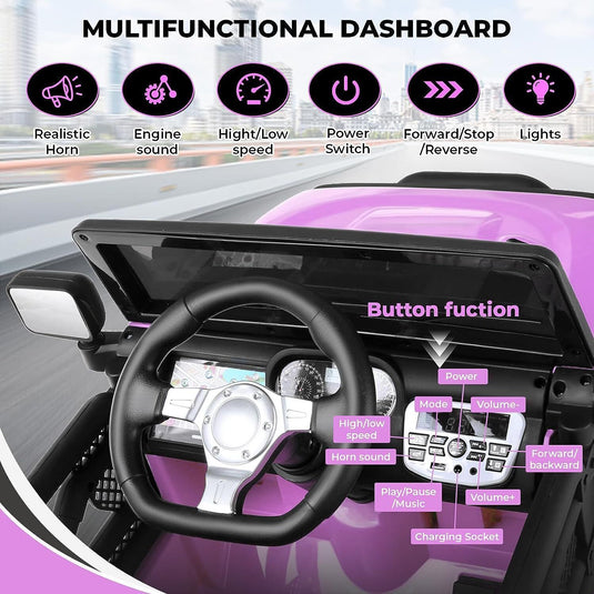 Premium 12V Electric Ride-On Jeep for Kids with Remote Control, LED Lights, AUX & USB, and 3 Speed Options