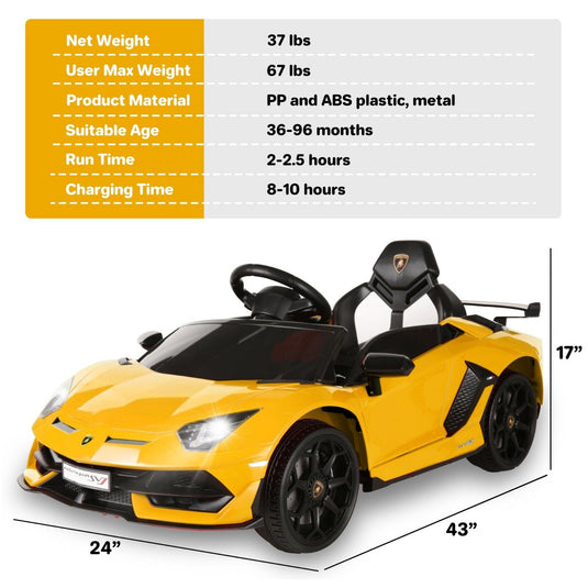 Premium 12V Electric Ride-On Sports Car with Remote Control, 3 Speeds, Sound Effects, LED Lights, and MP3 Compatibility