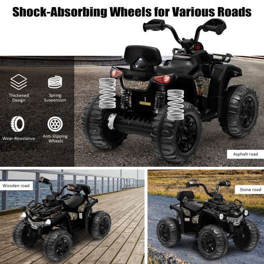 Premium 12V Kids ATV 4 Wheeler with MP3 and Headlights - Black