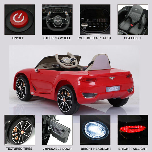 Premium 12V Kids Ride-On Car with Leather Seat and Battery Power - Bentley Inspired Design