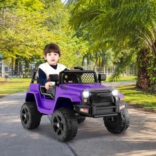 Premium 12V Kids Ride On Truck with Remote Control and Headlights in Purple