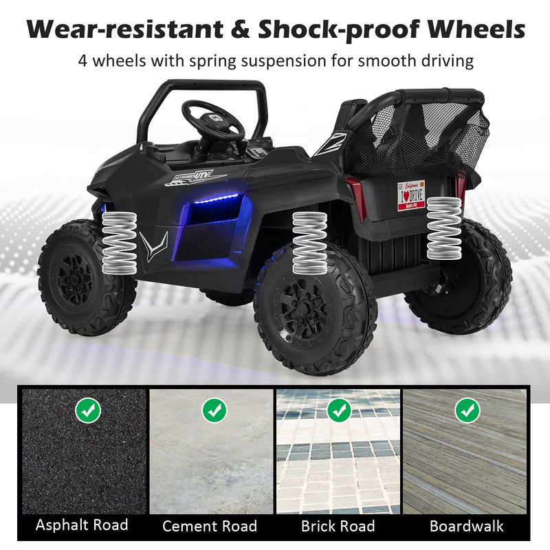 Load image into Gallery viewer, Premium 12V Ride-On Truck with Safety Belts and Lockable Doors - Supports up to 130 LBS in Black
