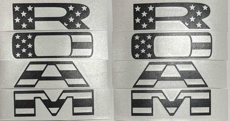 Load image into Gallery viewer, Premium Cast Matte Black Die-Cut Vinyl Flag Decals for 2019-2026 RAM Doors
