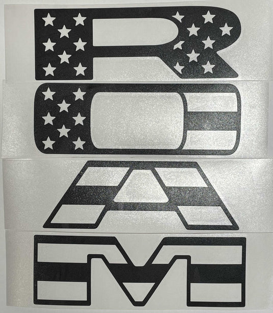 Premium Cast Matte Black Die-Cut Vinyl Flag Decals for 2019-2026 RAM Grille