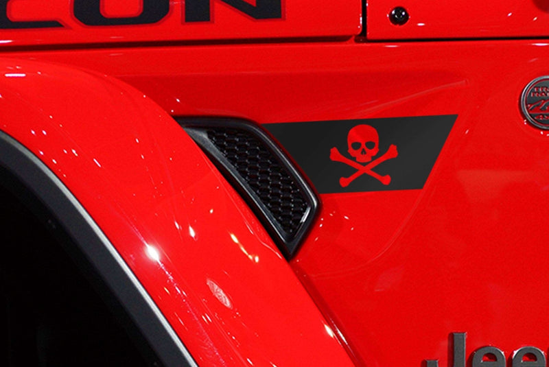 Load image into Gallery viewer, Premium Cast Matte Black Vinyl Jolly Roger Decals for Wrangler JL and Gladiator Fender Ventsx2
