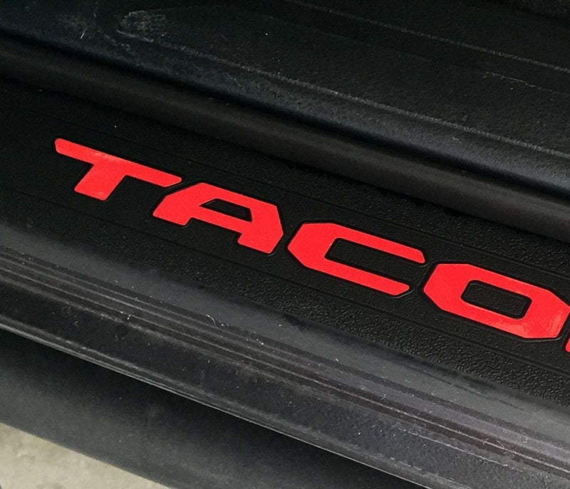 Load image into Gallery viewer, Premium Cast Vinyl Decal Letter Inserts for 2016-2023 Tacoma Front Door Sill Protectors x2
