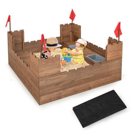 Load image into Gallery viewer, Premium Wooden Sandbox for Kids with Protective Liner and Fun Red Flags
