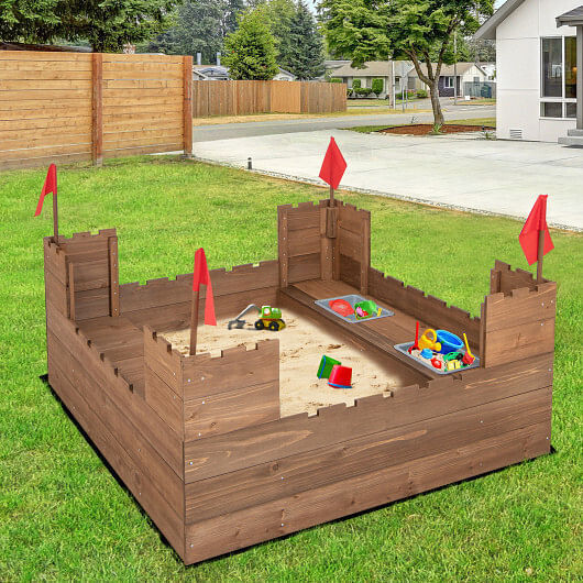 Load image into Gallery viewer, Premium Wooden Sandbox for Kids with Protective Liner and Fun Red Flags
