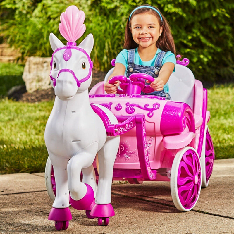 Load image into Gallery viewer, Princess Horse Carriage Ride-On for Toddlers - Battery Powered for Little Girls

