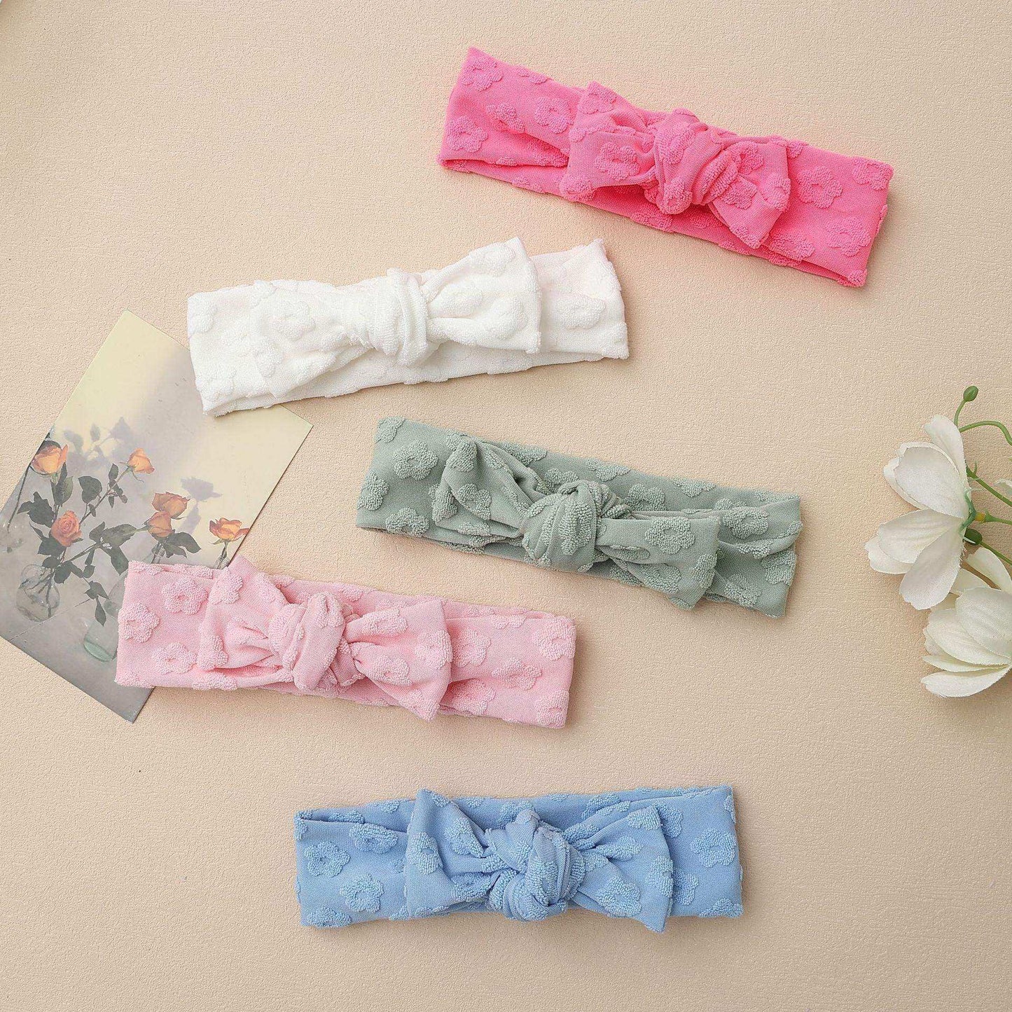 Elastic Baby Headband with Bow and Embroidered Flowers - Skoutley Outdoors LLC