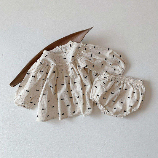 Baby Girl Bow & Polka Dot Graphic A-Line Long Sleeves Shirt Combo Triangle Shorts 1 Pieces Sets - Skoutley Outdoors LLC