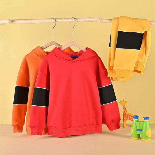 Baby Boy Contrast Tape Design Solid Color Fleece Thickened Hoodies - Skoutley Outdoors LLC