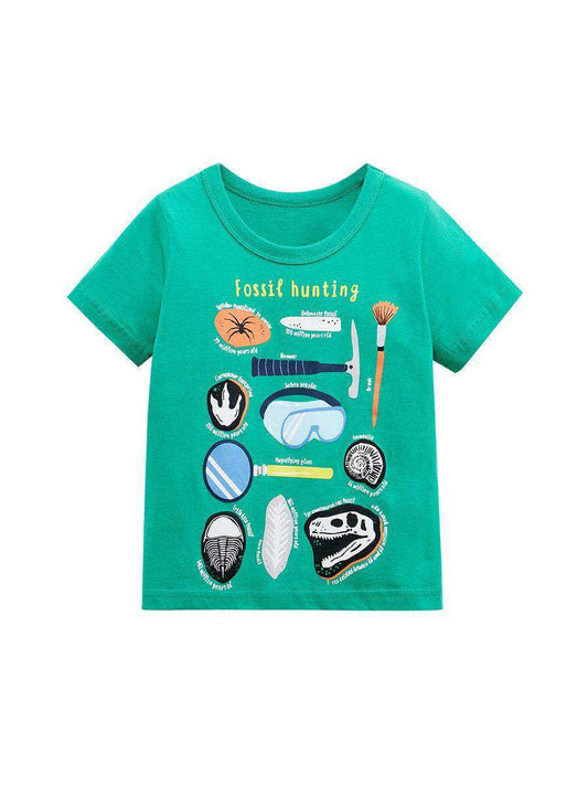Round Neck Fossil Hunting Cartoon Boys’ T-Shirt In European And American Style For Summer - Skoutley Outdoors LLC
