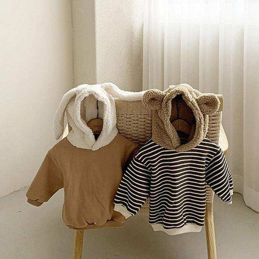 Baby 1pcs Striped Graphic Cartoon Shape Design Fleece Thermal Hoodies - Skoutley Outdoors LLC