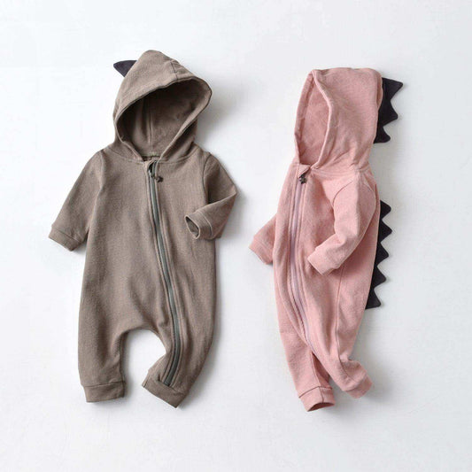 Baby Boy Solid Dinosaur Pattern Zip Design Hoodie Jumpsuit - Skoutley Outdoors LLC