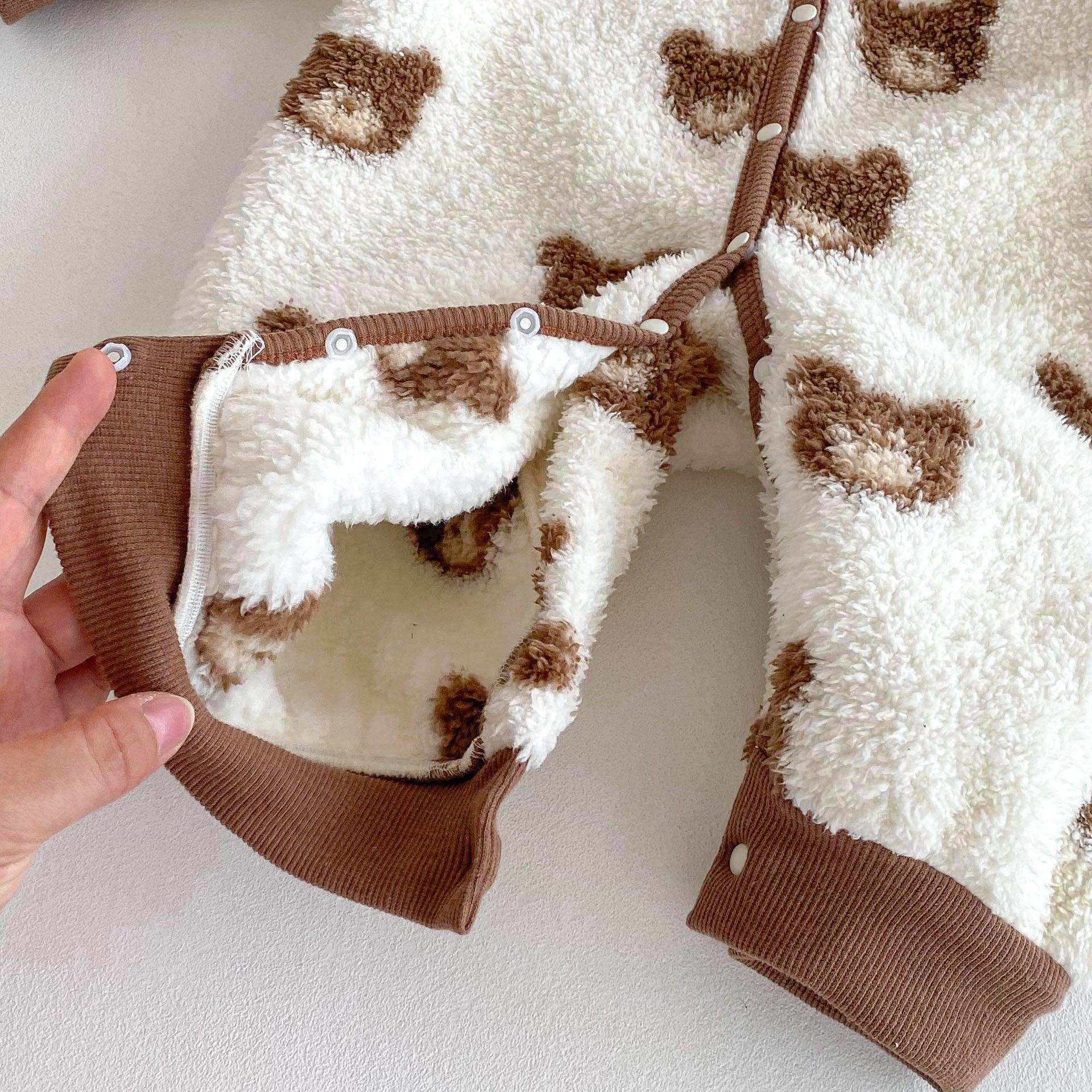 Winter New Arrival Baby Cute Teddy Hooded Design Warm Fleece Rompers - Skoutley Outdoors LLC