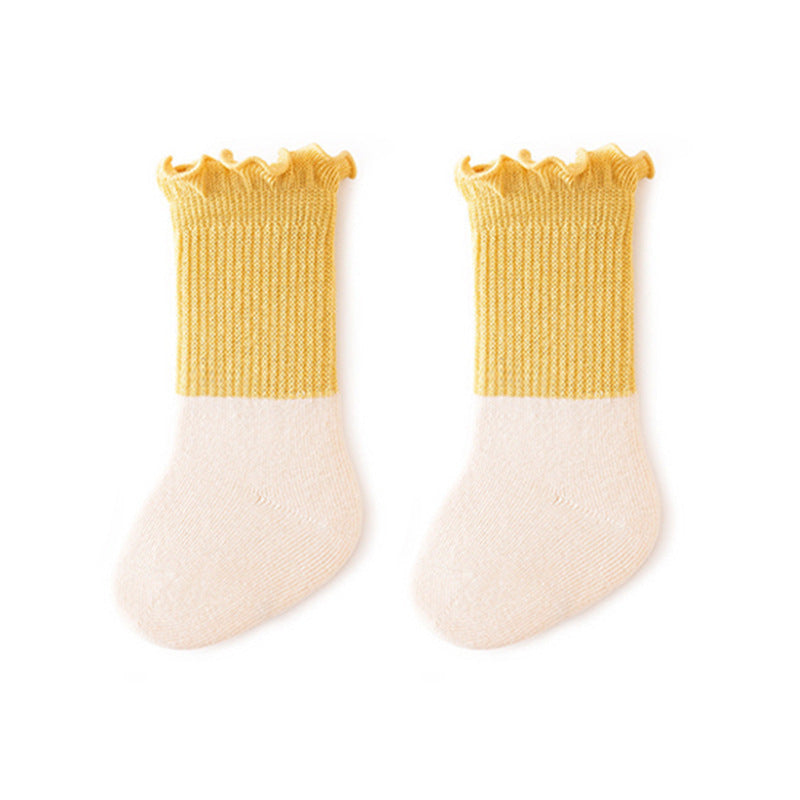 Baby Kids Unisex Color Patchwork Comfortable Ruffle Fringe Crew Socks