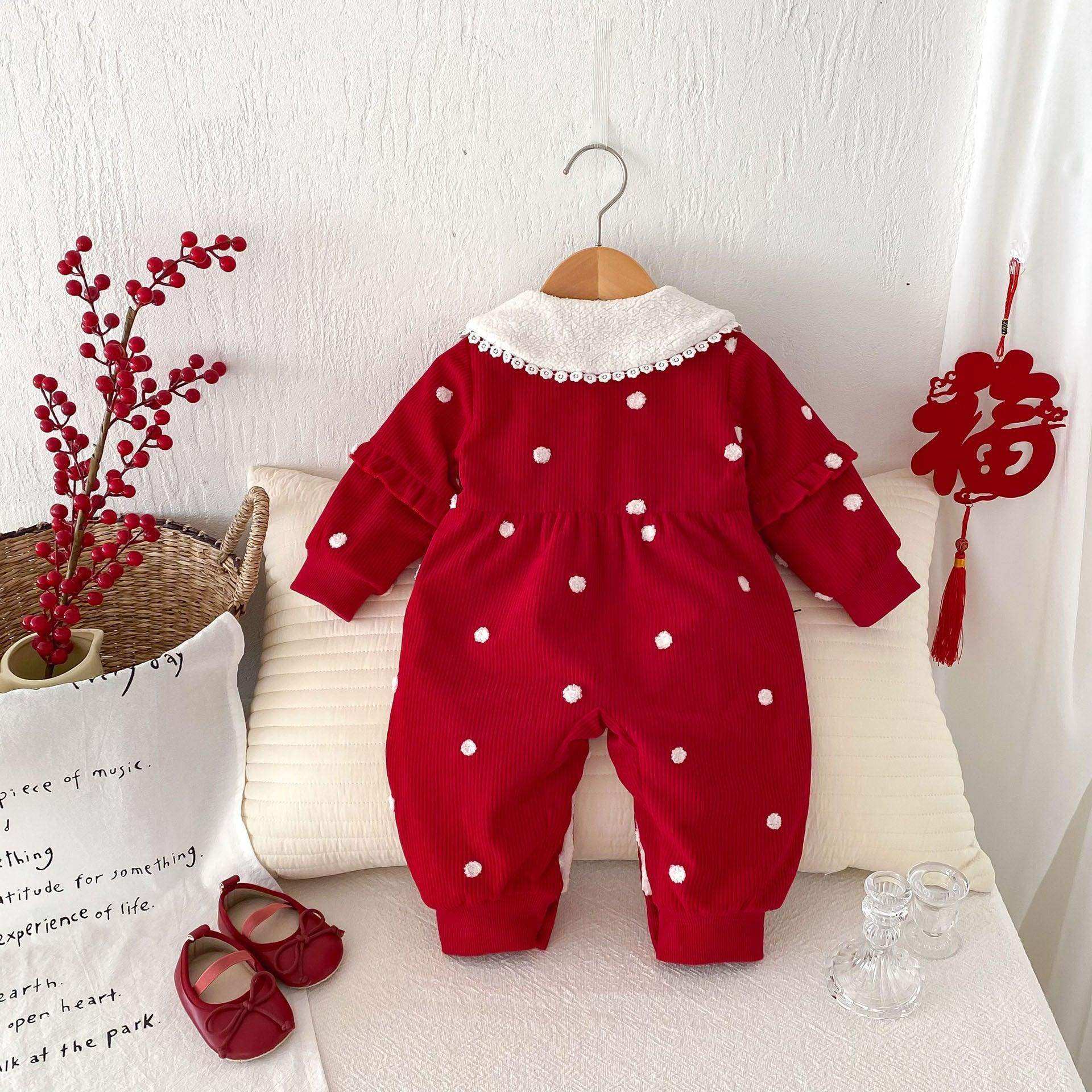 Winter Arrival Baby Cute Polka Dots Warm Fleece Rompers - Skoutley Outdoors LLC