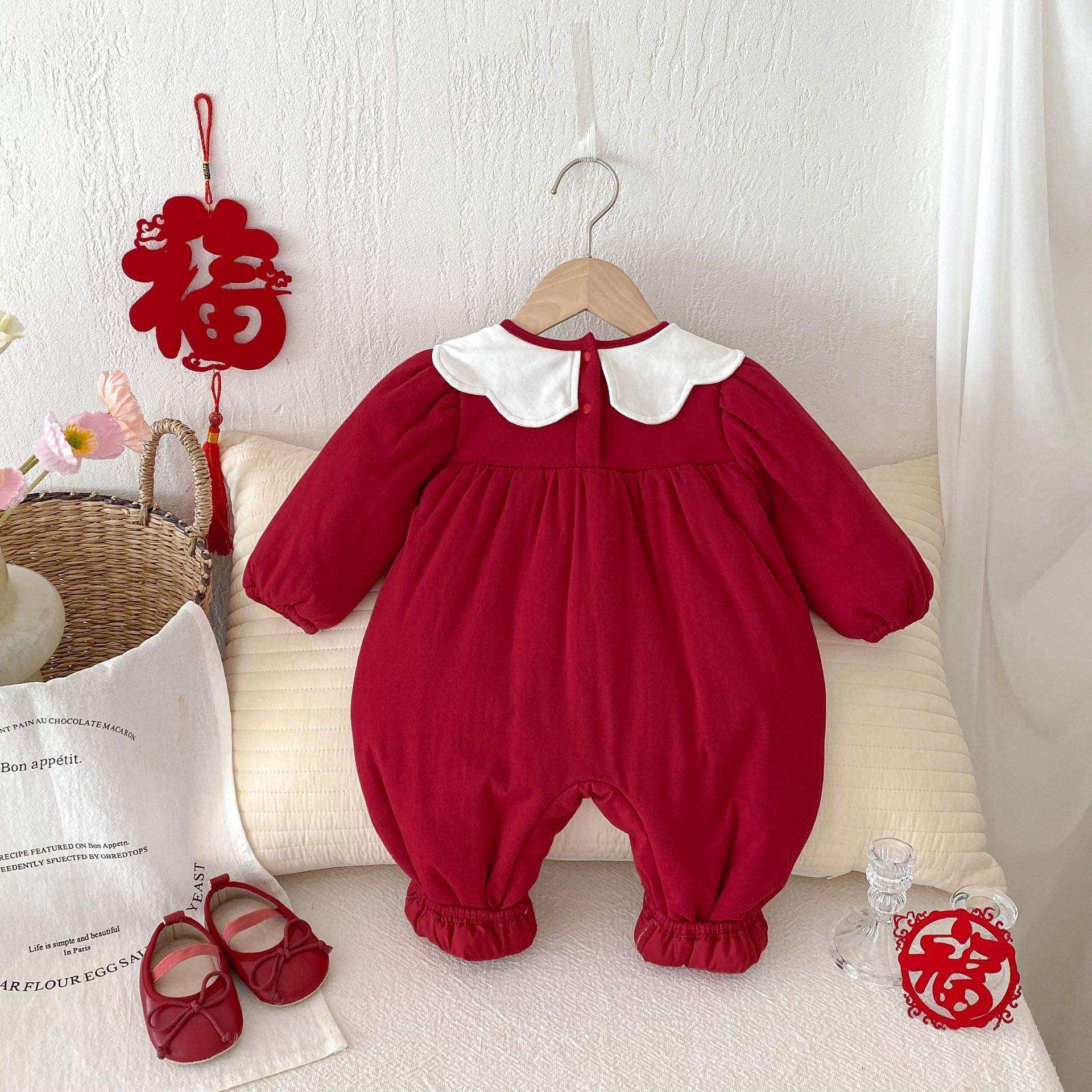 Winter New Arrival Baby Girls Cute Rabbits and Fruits Embroidered Pattern Warm Padded Thick Romper - Skoutley Outdoors LLC