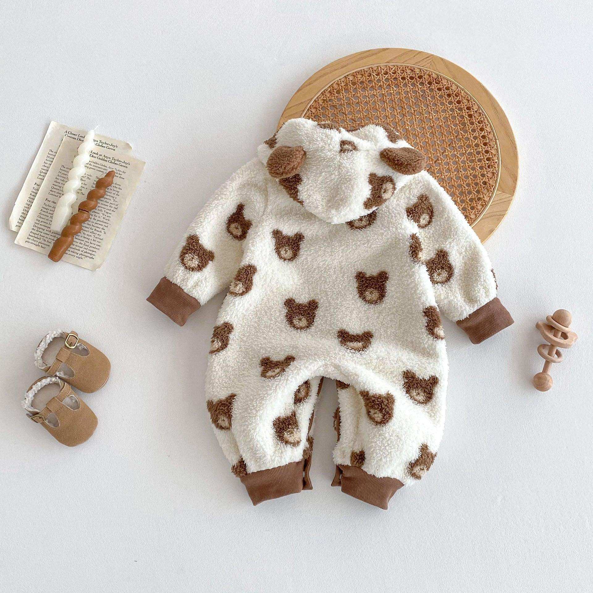 Winter New Arrival Baby Cute Teddy Hooded Design Warm Fleece Rompers - Skoutley Outdoors LLC