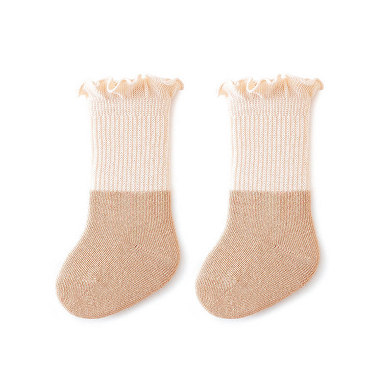 Baby Kids Unisex Color Patchwork Comfortable Ruffle Fringe Crew Socks