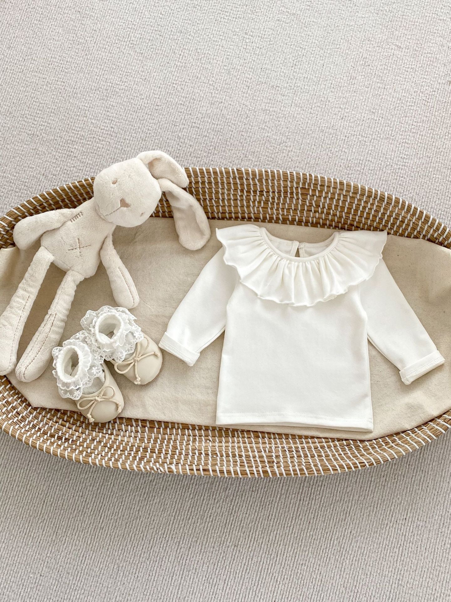 Spring Collection: Baby Girls’ Long Sleeve Doll Collar Base Shirt With 3 Kinds Of Lace Trim