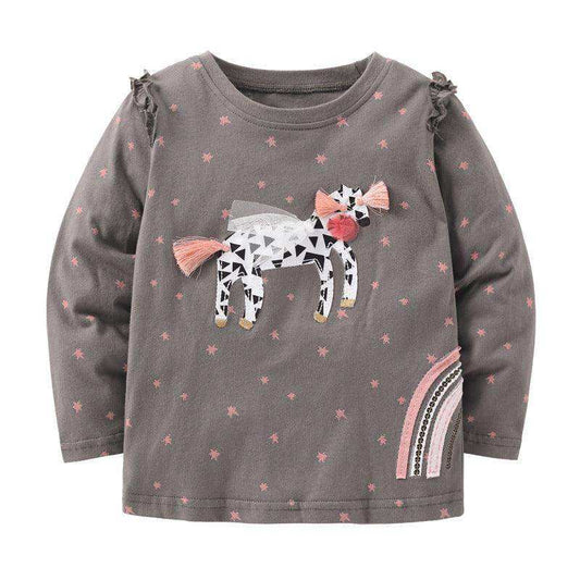Baby Girl Cartoon Unicorn Patches Pattern Cotton Shirt - Skoutley Outdoors LLC