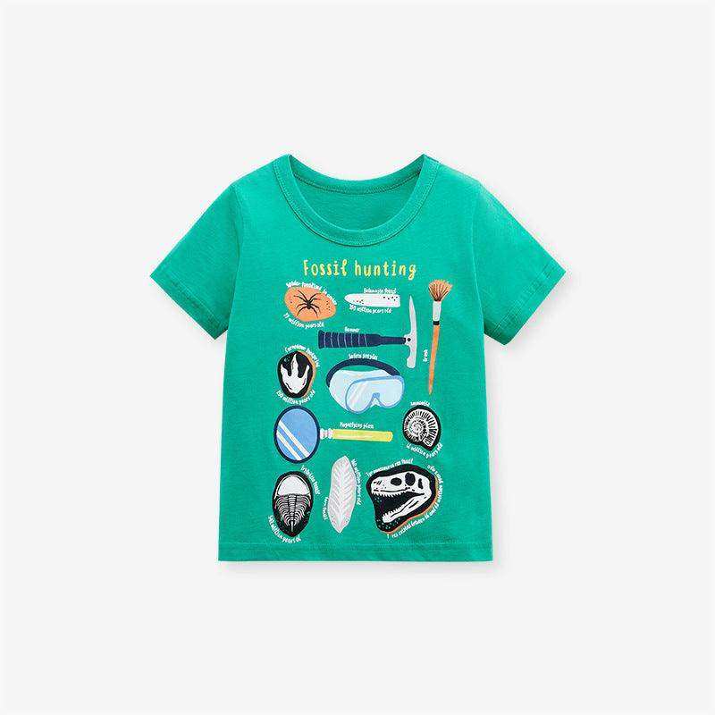 Round Neck Fossil Hunting Cartoon Boys’ T-Shirt In European And American Style For Summer - Skoutley Outdoors LLC