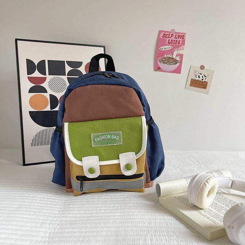Preschool Children Lightweight Portable Spacious Color Patchwork Canvas Backpack - Skoutley Outdoors LLC