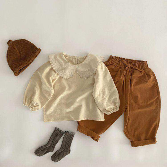 Baby Girl Solid Color Embroidered Pattern Doll-Neck Tops Shirt - Skoutley Outdoors LLC