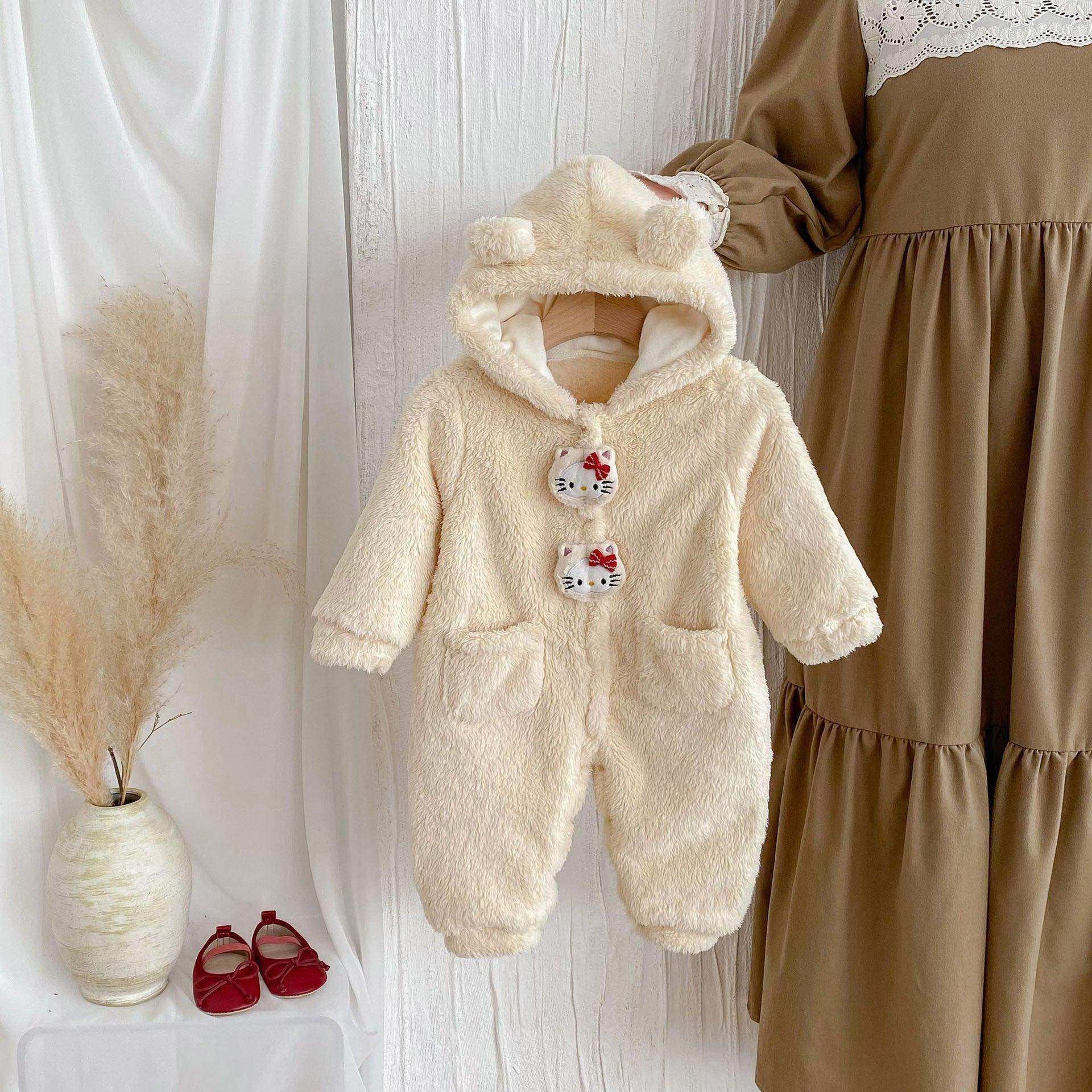 Winter New Arrival Baby Cute Teddy Hooded Design Warm Fleece Rompers - Skoutley Outdoors LLC