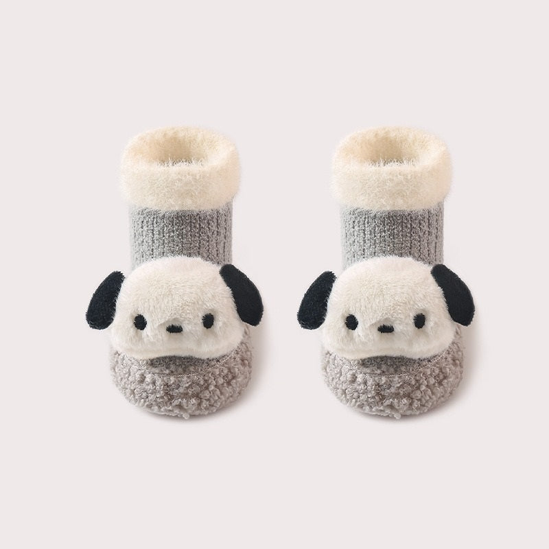 Thickened Winter Toddler Walking Socks – Mid-Calf Anti-Slip Cartoon Baby Floor Shoe Socks