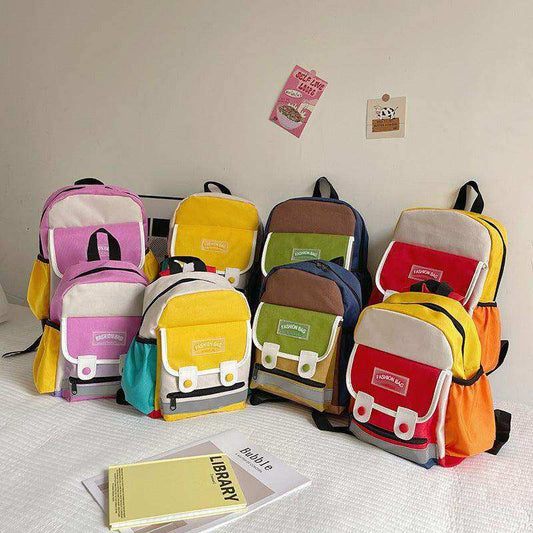 Preschool Children Lightweight Portable Spacious Color Patchwork Canvas Backpack - Skoutley Outdoors LLC
