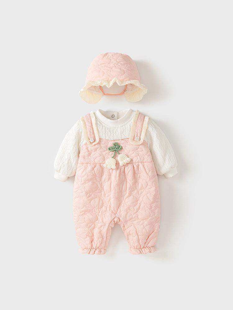 Winter Baby Thick Home Clothes Pink-White Patchwork Romper With Hat - Skoutley Outdoors LLC