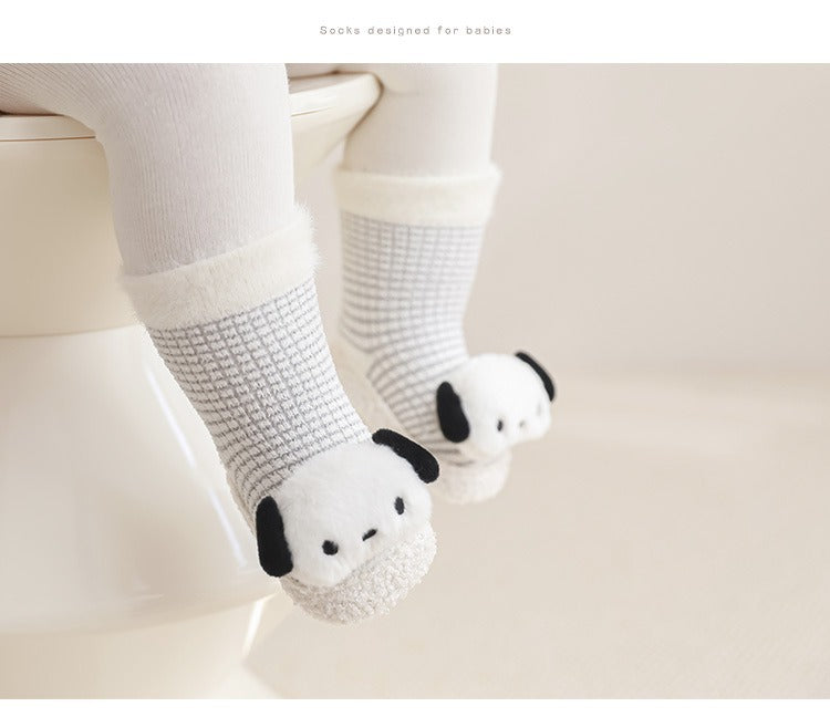 Thickened Winter Toddler Walking Socks – Mid-Calf Anti-Slip Cartoon Baby Floor Shoe Socks