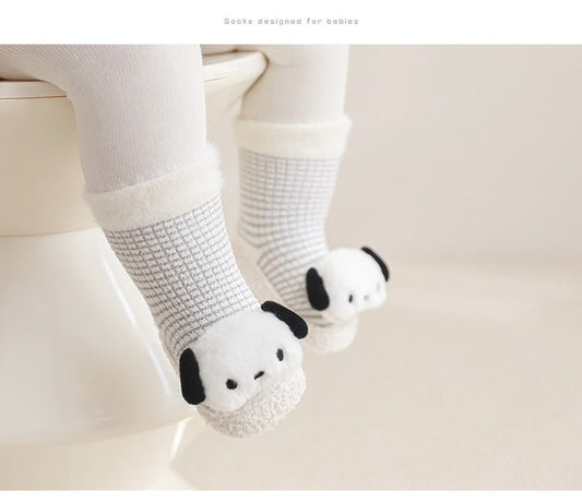 Thickened Winter Toddler Walking Socks – Mid-Calf Anti-Slip Cartoon Baby Floor Shoe Socks