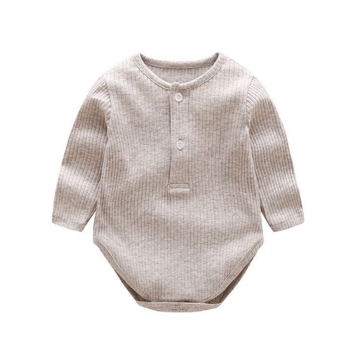Baby Solid Color Ruffle & Buttoned Design Long-Sleeved O-Neck Onesies