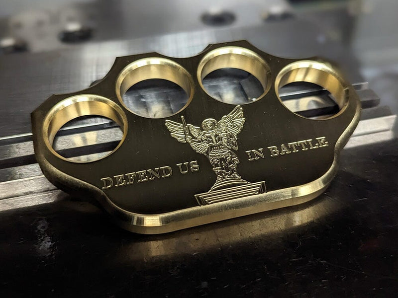 Load image into Gallery viewer, Milspin 3/4lb Brass Knuckle Saint Michael Solid Brass Paperweight
