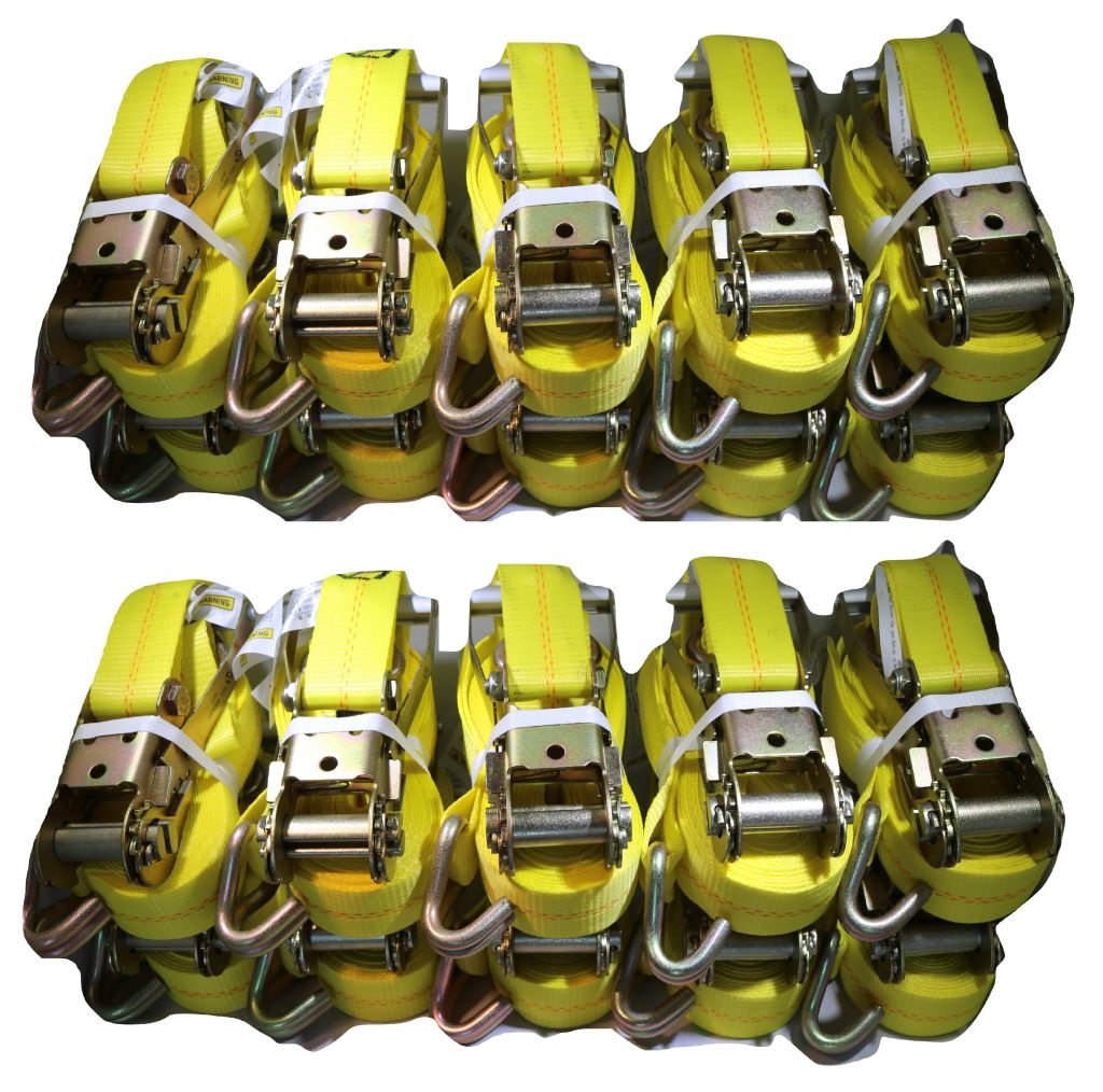 QTY 20 - 2" x 27 Ft. Flatbed Ratchet Strap w/ Wire Hooks