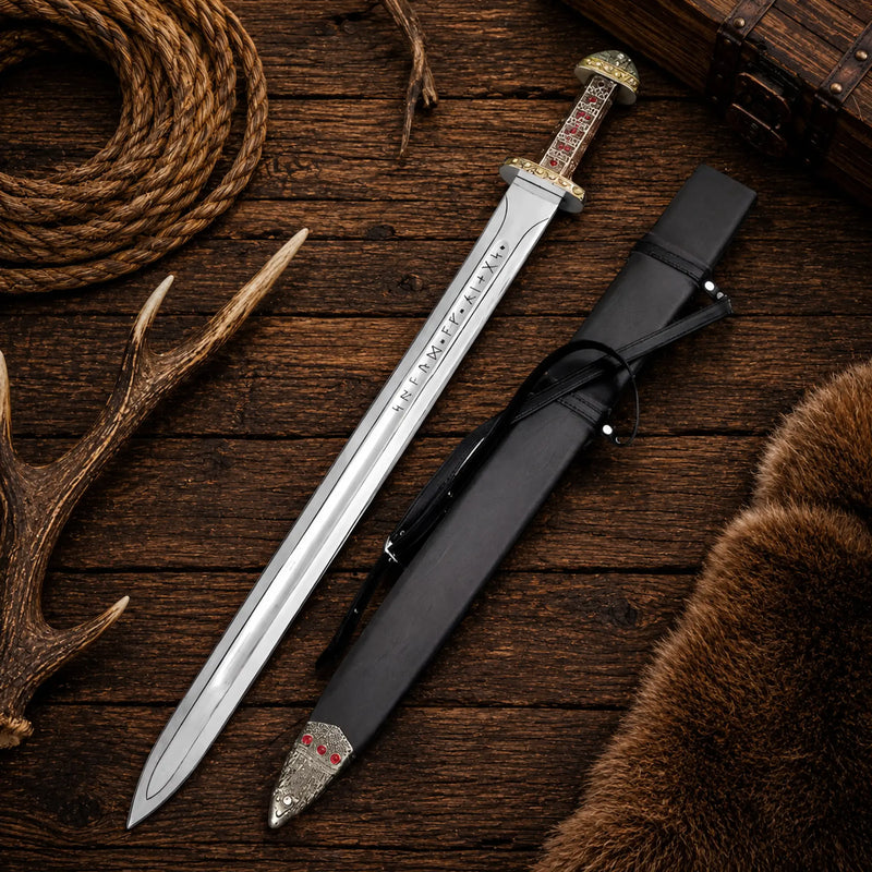 Load image into Gallery viewer, King Ragnar Sword – High Carbon Steel Viking Sword with Scabbard
