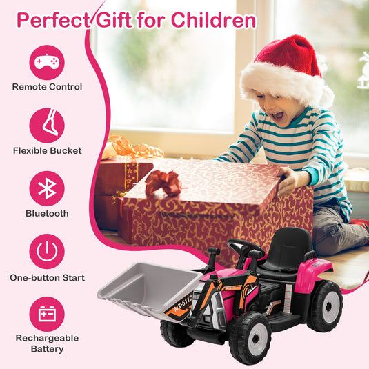 RC Electric Excavator Ride-On Toy Tractor for Kids with 2.4GHz Remote Control - 12V