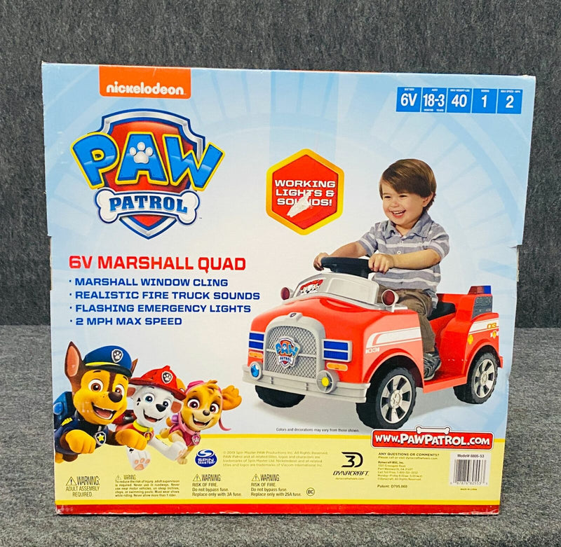 Load image into Gallery viewer, Realistic Firetruck Sounds 6 Volt Marshall Quad Ride On for Kids by Dynacra
